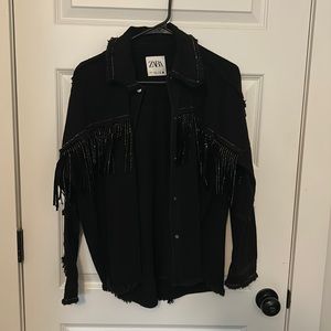 Black Zara Rhinestone Fringe Shacket